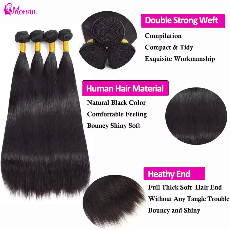 30-32 inch Bundles 100% Raw Human Hair Weaving Natural Extensions