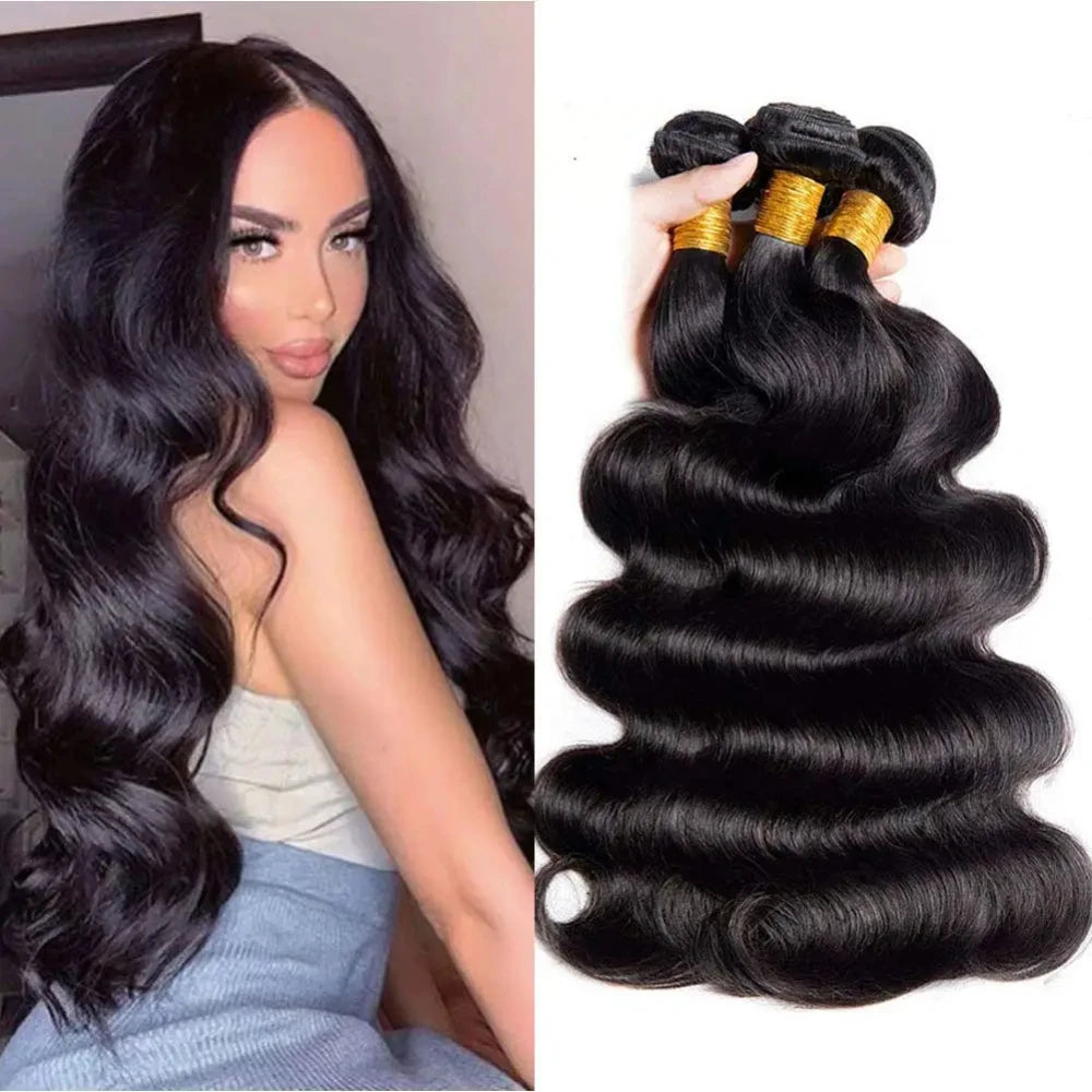 Human Hair Body Wave Wig Bundles Natural Black Colored 40 Inch Extensions Brazilian Hair