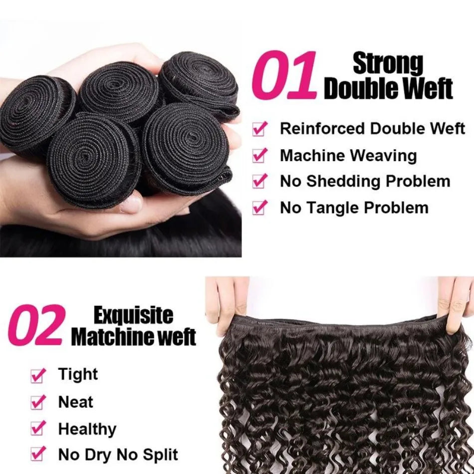10-32 Inches Curly Deep Wave Human Hair Unprocessed Weaving Water Wave Hair