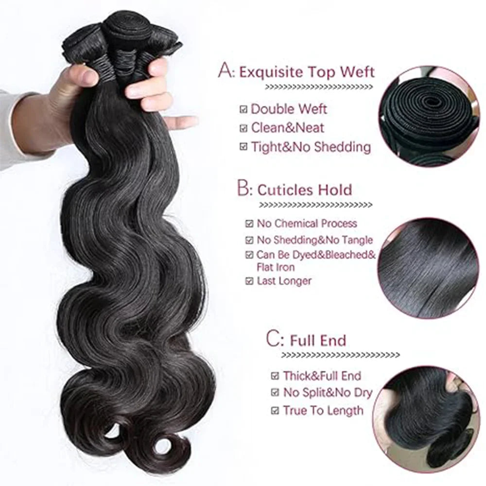 Human Hair Body Wave Wig Bundles Natural Black Colored 40 Inch Extensions Brazilian Hair