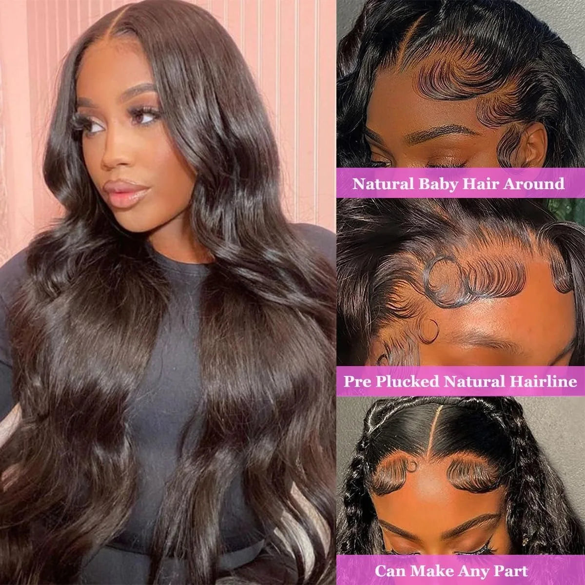 36-40 Inch 13x4 HD Transparent Lace Front Wigs and Human Hair 180 Density 13x6 Body Wave Lace Frontal Wig