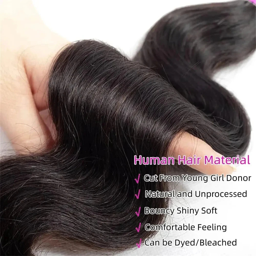 Human Hair Body Wave Wig Bundles Natural Black Colored 40 Inch Extensions Brazilian Hair